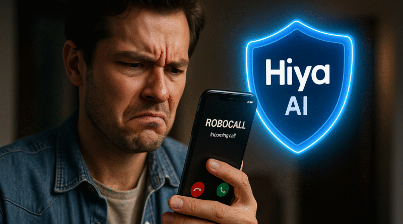 Phone user protected from robocalls by Hiya AI