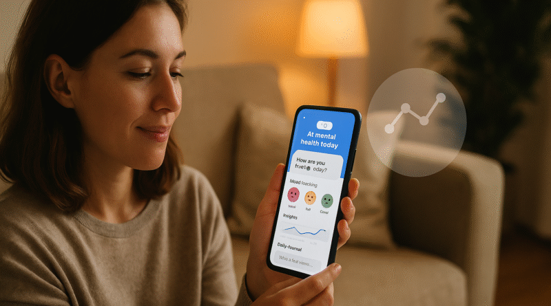 A person uses a powerful AI mental health tools for emotional support and mood tracking