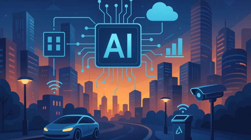 AI in smart cities controlling traffic, utilities, and public services